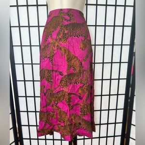 Farm Rio Size M Leopard Cheetah Pink Skirt Funky A-line Summer Spring Print Midi